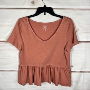 Gap Peplum Top Womens XS Orange‎ Solid V-Neck Short Sleeve Cotton Slub T-Shirt